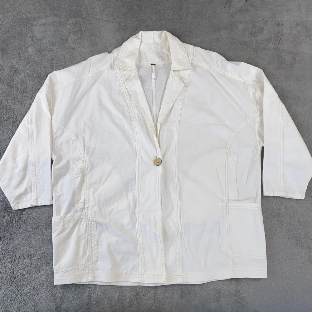 Free People Oversized Jacket Women XS White Button Cotton Blend Boho Shacket